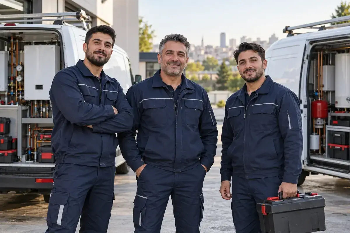 İstanbul Kombi Servisi ekibi servis araçlarının önünde